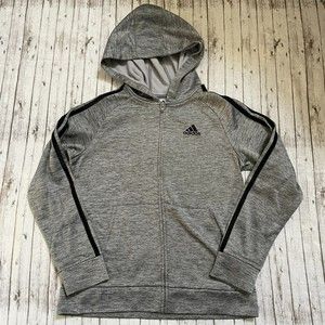 Adidas Boys Full Zip Hooded Track Jacket Black & Gray Youth Size Medium (10/12)